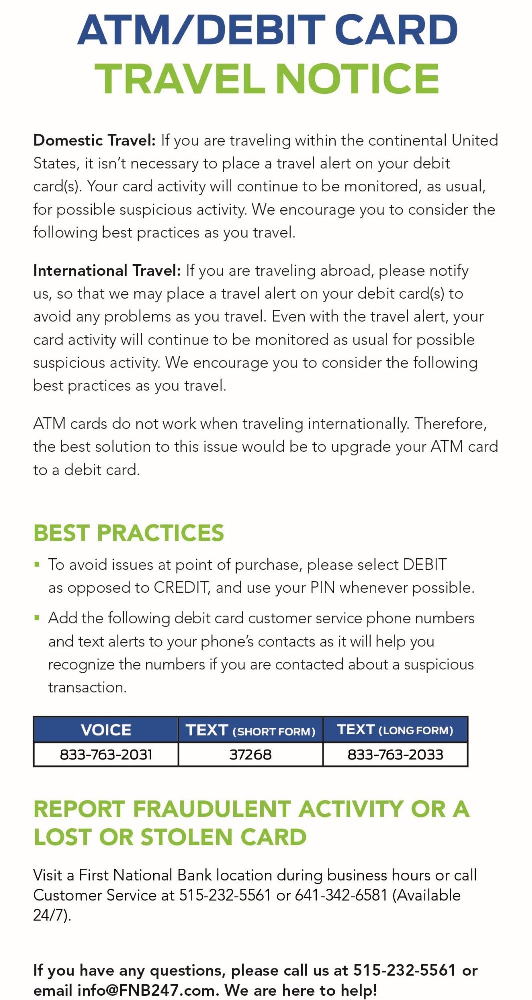 Banking travel advisory
